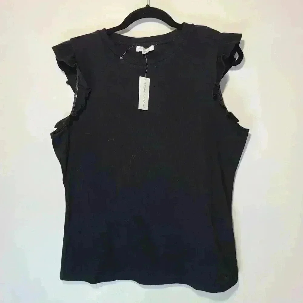 Gemma and Jane NWT Black Riffle Sleeveless Top Sweater XL